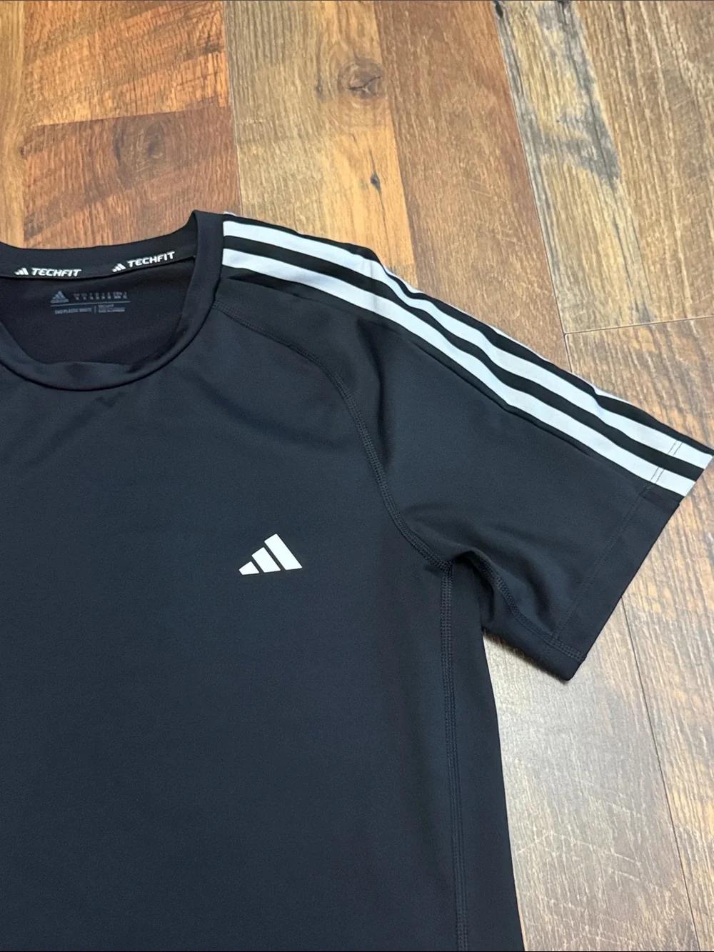 adidas Black Short-Sleeve Performance Tee with White Shoulder Stripes